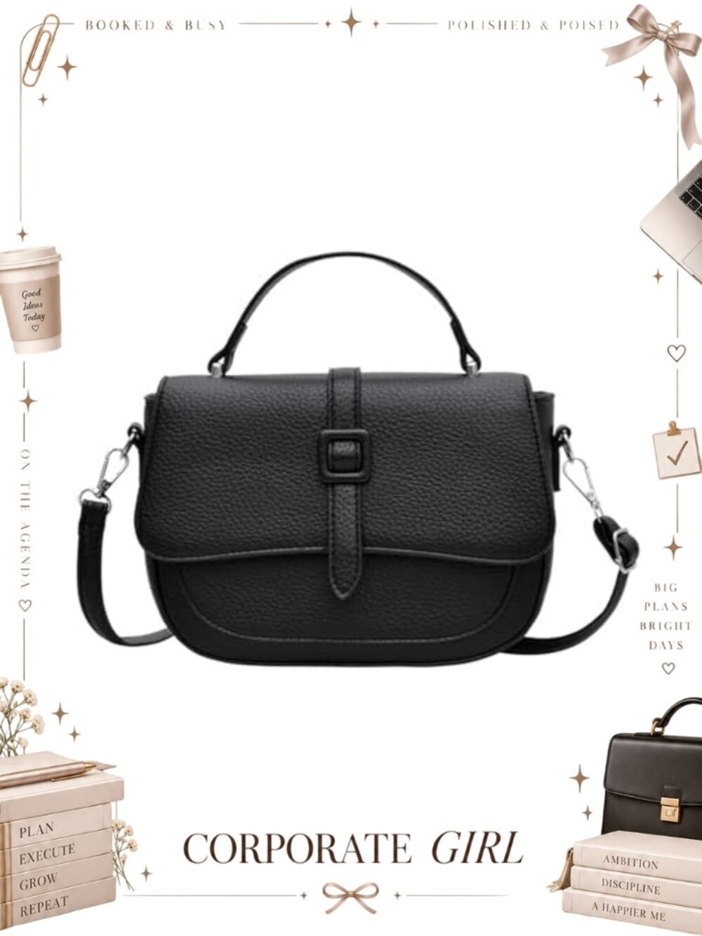 Vegan Leather Saddle Crossbody Purse Small Adjustable Shoulder Bag Flap Handbag